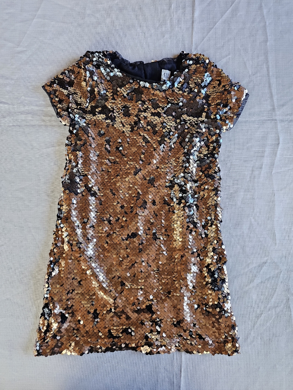 Gap Kids Mini Shift Dress Girls Small Copper & Navy Sequin Lined Cocktail Party